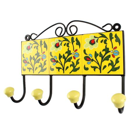 Forest Green Leaf Ceramic Floral Tile Hook